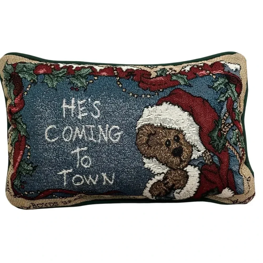 1996 Boyd's Bears Friends Tapestry He's Coming to Town Santa Bear Pillow 11 X 8
